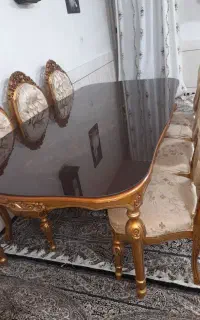 میز نهار خوری 8نفره سالم منبت کاری چوب گردو