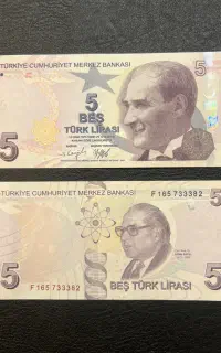 اسکناس ۵ لیر ترکیه بصورت تک و‌جفت