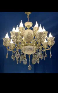 لوستر لئون سرامیکی.برنجی10+3+3شعله برنج kdy lighte