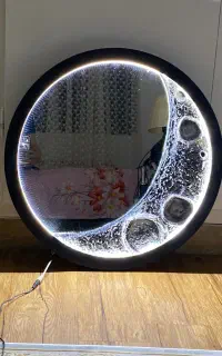 آیینه ماه دکوراتیو چوبی، بک لایت