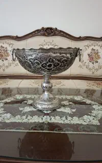 میوه خوری پایه دار سیاه قلم مسی آب نقره