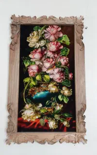 تابلو فرش برجسته دست بافت طرح گل و گلدون