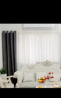 دو تا پرده با والان طوسی مخملی نو