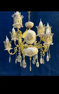 لوستردلوین برنجی سرامیکی فرشته ای۵+۴شعلهBV light37