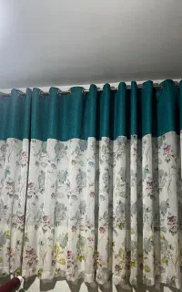 پرده تور ترک‌   وپرده گلدار دوتیکه پانچی