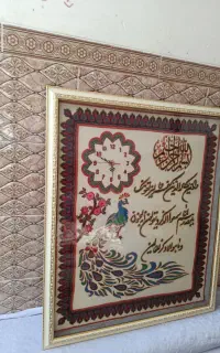 پته دست‌دوز کرمانی نو و نفیس با قاب ، طرح طاووس