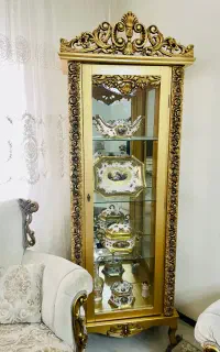 بوفه ویترین چوبی طلایی ۴ طبقه آینه دار با کلید