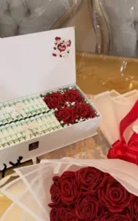 دسته گل روبانی باکس پول آرایی هدیه تولدکادوروزدختر