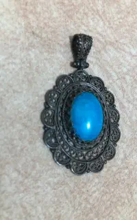 گردنبند نقره قاجاری با نگین فیروزه و ضمانت اصالت