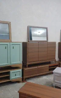اینه کنسول حصیری پایه چوبی