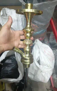 تنه قلیان برنجی چوبی