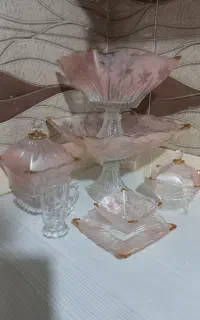 سرویس پذیرایی بلور.صورتی رنگ.۶ نفره