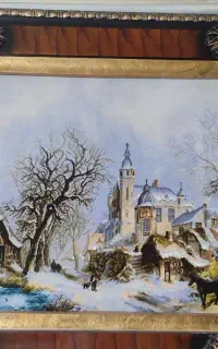 تابلو فرش دستباف زمستان کلیسا کرک و ابریشم