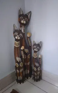 سه عدد گربه چوبی خراطی شده تایلندی