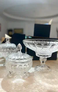 ظروف۳تیکه کریستال میوه خوری شکلات خوری اجیل