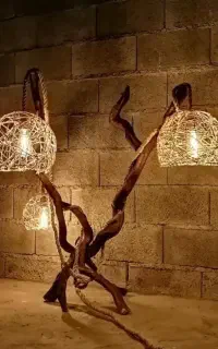 آباژور با چوب و کنف، ایستاده و رومیزی