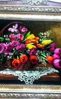 تابلو گل لیون کد 16 دستبافت و ابریشم دار