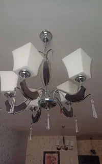 لوستر پنج شاخه دو عدد استیل و چوب