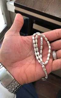 تسبیح نقره دونه گندمی و انگشتر