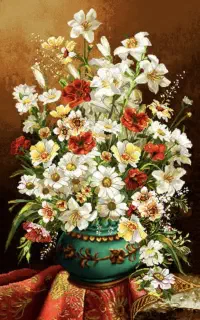 نخ و نقشه با دارقالی با طرح گلدان فیروزه ایی