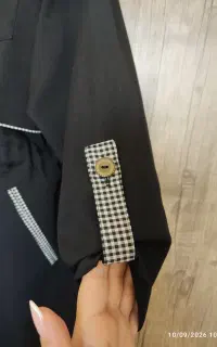 مانتو تک دانشجویی مشکی با خرج کار چهار خونه