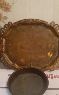 سینی وماهیتابه مسی وقالیچه دستباف