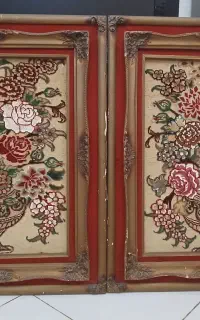 تابلو فرش گل برجسته ابریشمی  زر دوزی