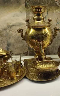سماور ذغالی و سرویس پا سماوری