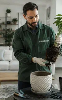 باغبانی در محل تعویض خاک گلدان نجات بخش گیاهان