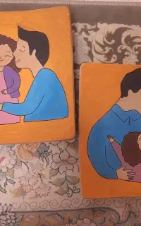دو عدد بشقاب سفالی دیوارکوب کودک