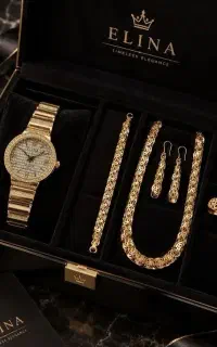 نیم ست طلا روس و ساعت زنانه