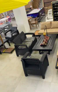 ست مبل ال و میز اتشدان فلزی و‌ چوبی ویلا باغ