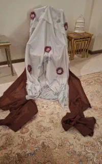 پرده حریر گلدار خارجی