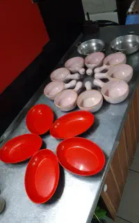 کاسه سفالی و کاسه بیضی پلاستیکی