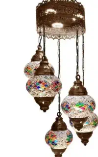لوستر پنج شاخه مراکشی کریستالی و چوبی