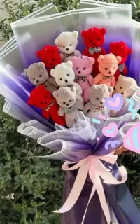 عروسک و دسته گل تدی و جوجه رنگی، بوکت رنگی