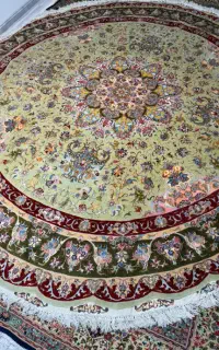 فرش دایره خطیبی 3 * 3 رج پنجاه چله و گل ابریشم خاص