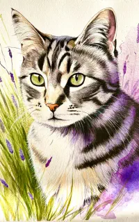 نقاشی آبرنگی گربه