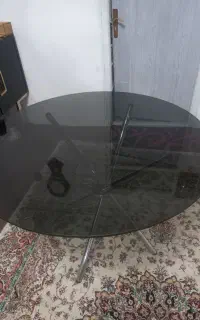 میز پایه استیل تاشو با شیشه گرد ۱۰ میل