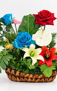 سبد حصیری به همراه گل مصنوعی