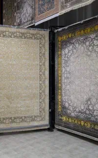 فرش اب رنگی/فرش ابریشم مشهد1750شانه/12.9.6متری