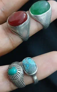 ۴ عدد انگشتر نقره فیروزه عقیق زمرد جید