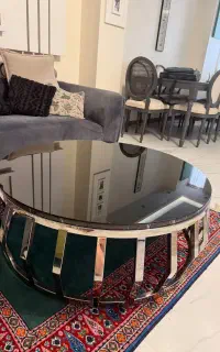میز جلو مبلی  فلز و سنگ با روکش شیشه