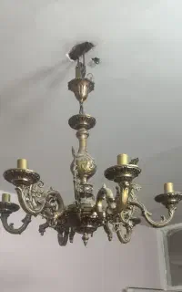 لوستر برنجی 6شاخه بهمراه لاله و آویز کریستال