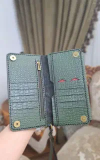 کیف پول چرم ماری سبز دست دوز