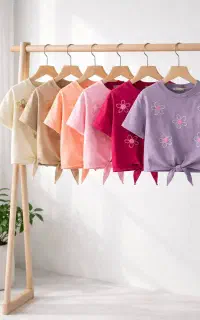 کراپ گره ای دخترانه لباس بچه گانه شنل دوزی تیشرت