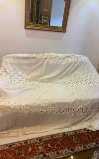 پرده حریر طرح دار خامه دوزی