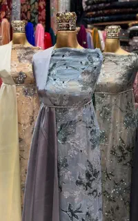 پارچه حریر ابریشم سنگ جیکو و یاقوت شیشه ای