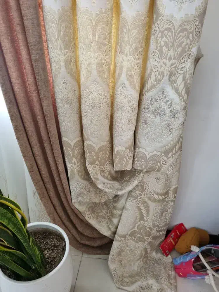 یالان پرده جفت دوطرف طلاکوپ ک نگیناش پرس شده ترک|پرده، رانر، رومیزی|تهران, خلیج فارس|دیوار