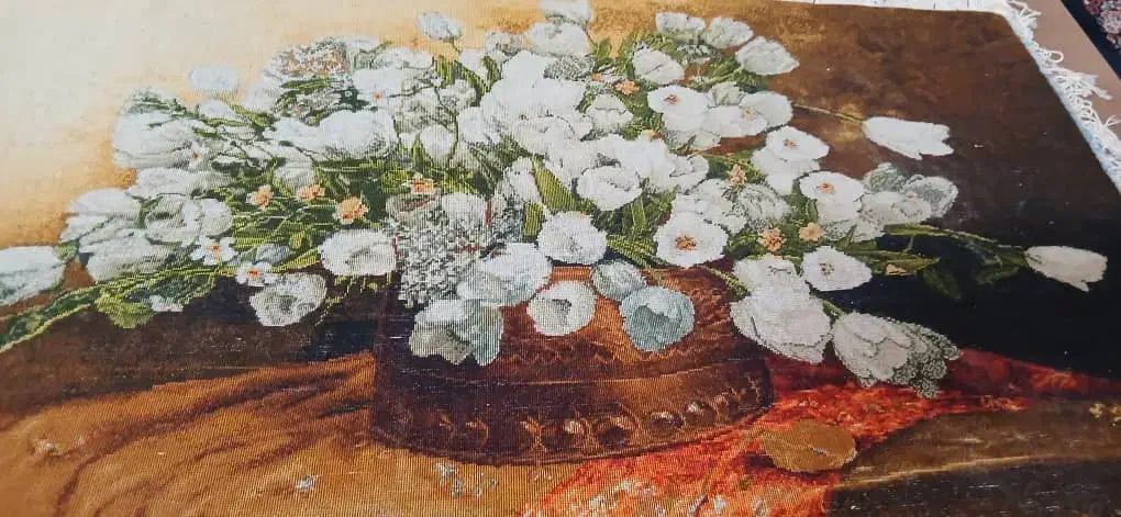 تابلو تابلو فرش دستباف گل و گلدان لاله نفیس|تابلو فرش|اصفهان, خلجا|دیوار